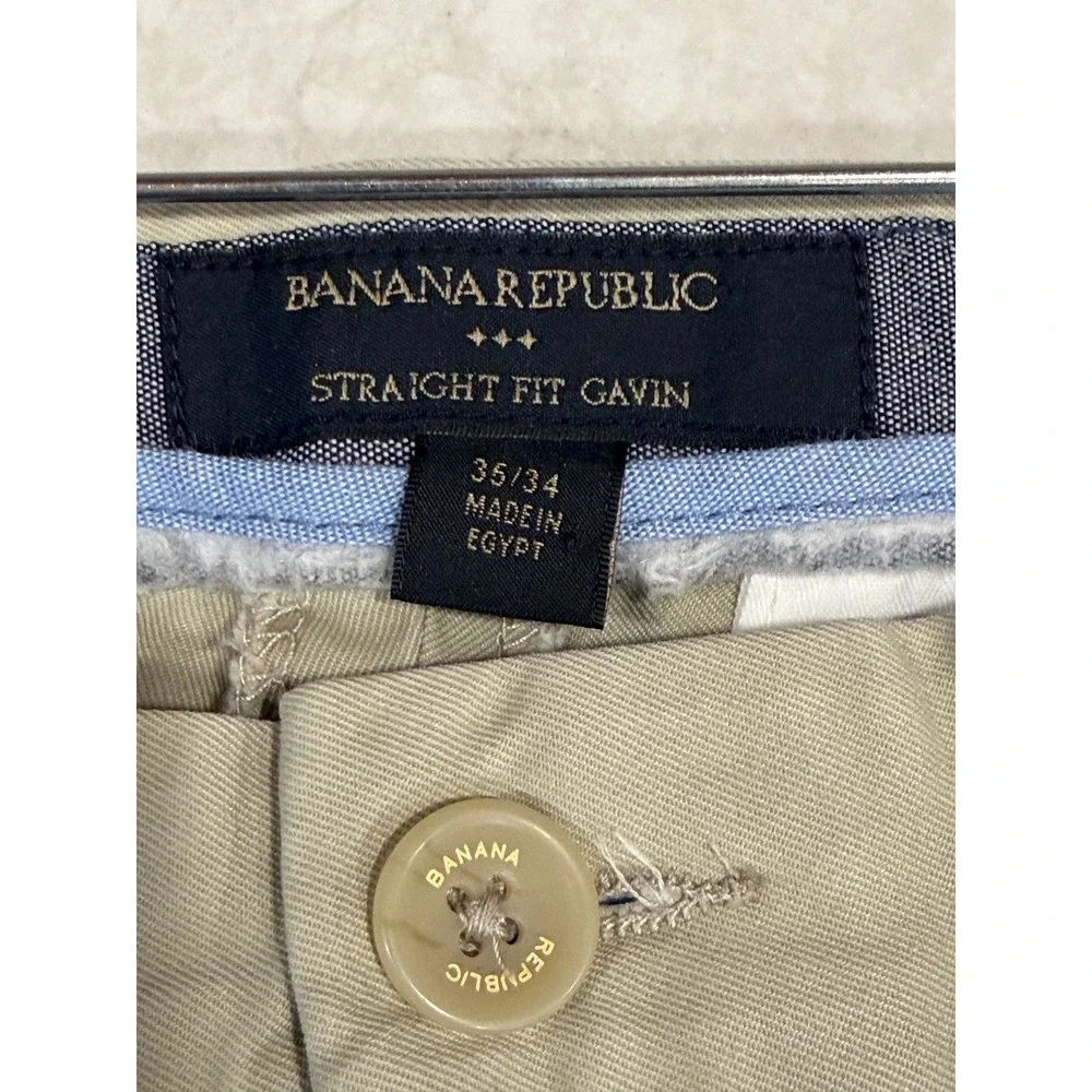 Banana Republic Gavin Straight Fit Chinos Mens 36x34 Khaki Tan 100% Cotton Pants